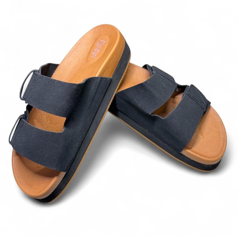 Floopi Women's Black Microsuede Wedge Slide Sandals Size 10